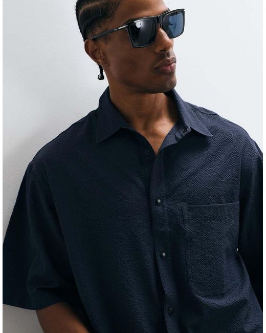 ARKET Blue Seersucker Crinkle Short Sleeve Shirt for men