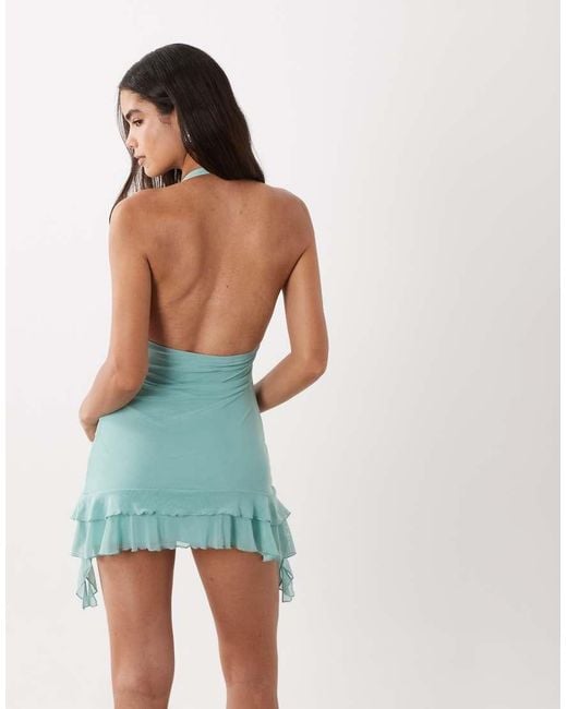 Motel Blue Bovlin Halter Frill Hem Mini Dress