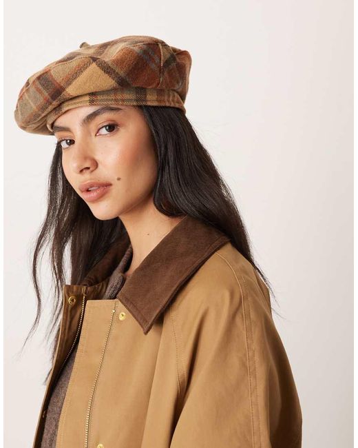 Mango Brown Checked Beret