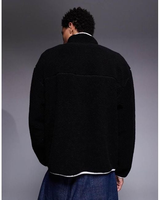Sudadera Negra Extragrande Con Cuello Alzado Y Cremallera De Borreguito De ASOS de hombre de color Blue