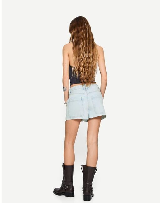 Bershka Blue Denim Skater Bermuda Shorts