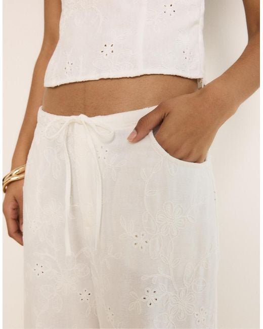 Stradivarius Natural Embroidered Straight-leg Trousers