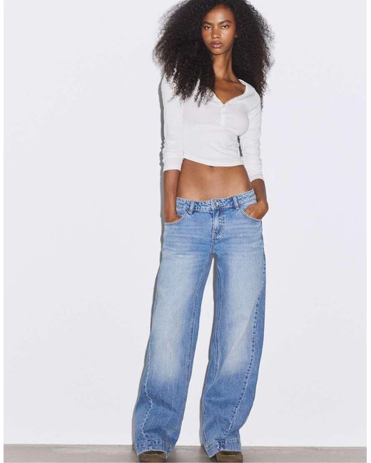 Stradivarius Blue Low-rise Straight Jeans