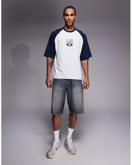 Aape By A Bathing Ape Gray Aape By A Bathing Ape Oversized Raglan T-Shirt for men