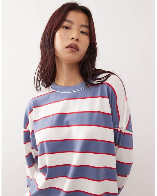 Lioness White Horizon Cotton Rich Crew Neck Long Sleeve Oversized T-shirt