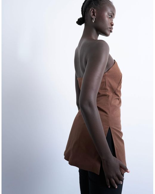 TOPSHOP Brown – schlichtes, trägerloses longline-oberteil