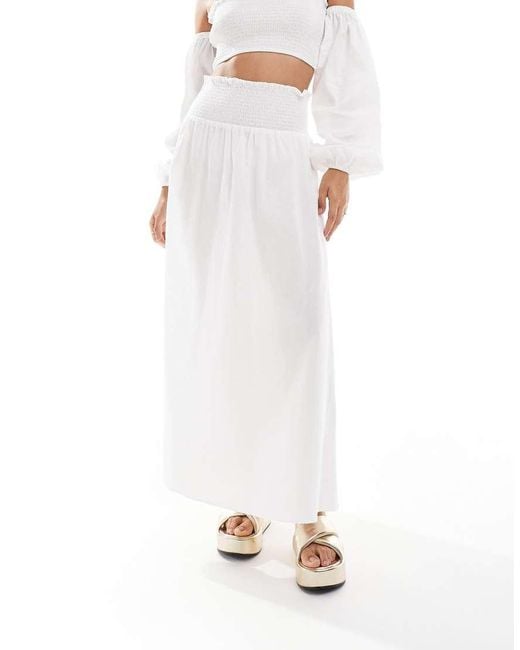 ASOS White Shirred Waist Maxi Skirt