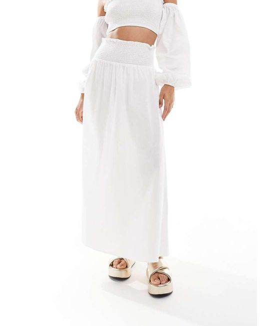 Falda Larga Blanca Con Cintura Fruncida De (Parte De Un Conjunto) ASOS de color White