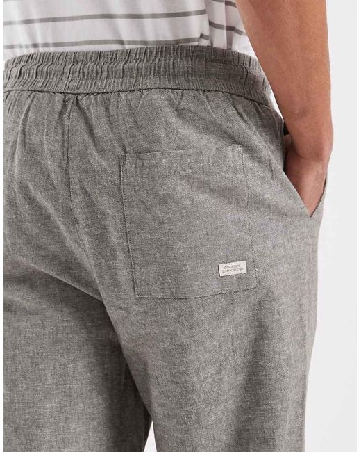 Blend White Cotton-linen Drawstring Waist Regular Fit Trousers for men