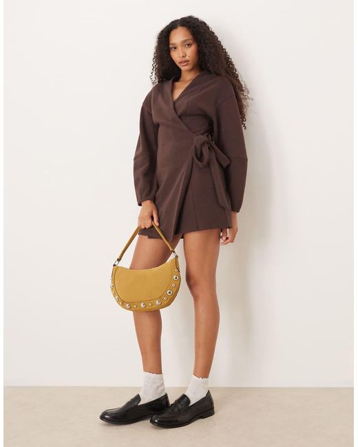 ASOS Brown Supersoft Long Sleeve Wrap Tie Front Mini Dress