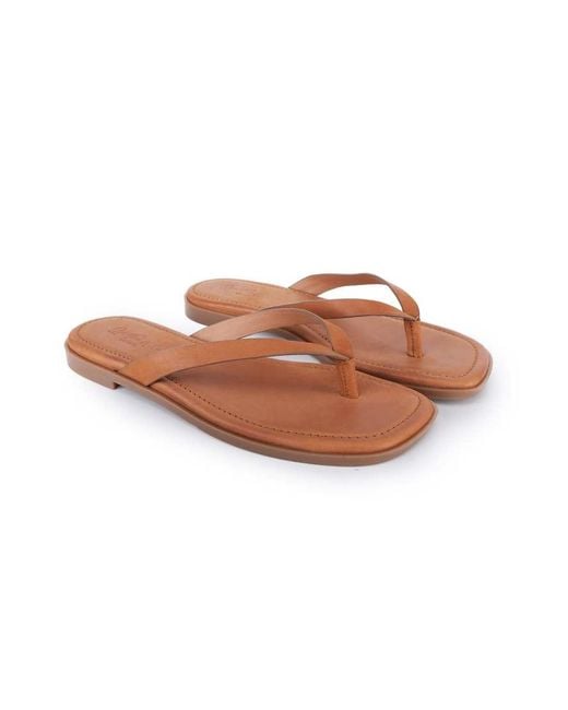 OFF THE HOOK Brown Freya Leather Thong Flat Sandals