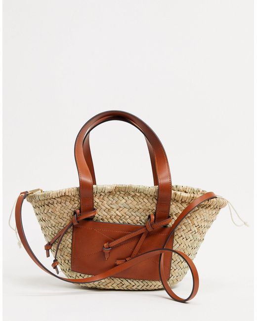 Mango Brown Straw Bag With Front Panel