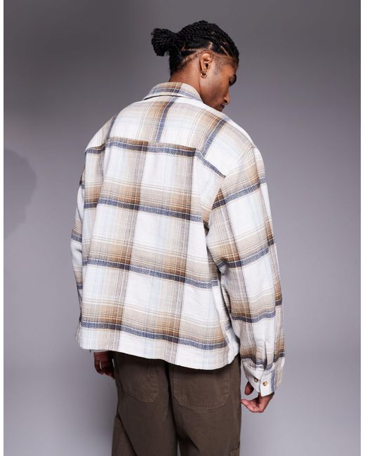 Surchemise coupe carrée à carreaux - beige ASOS pour homme en coloris Gray
