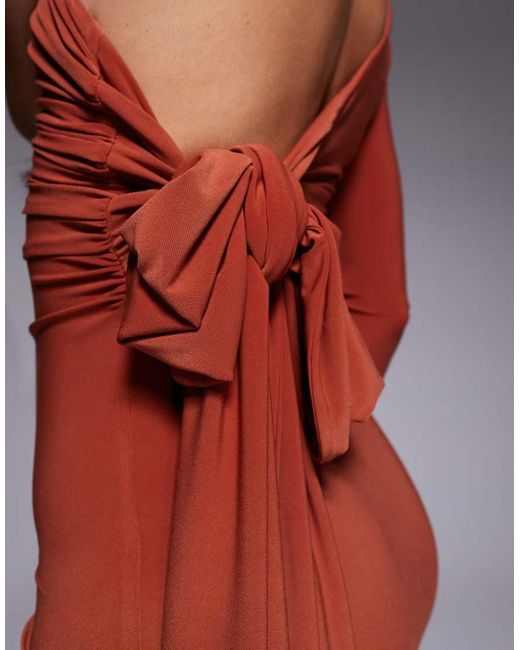 ASOS Multicolor Design One Shoulder Ruched Maxi Dress With Bow Back