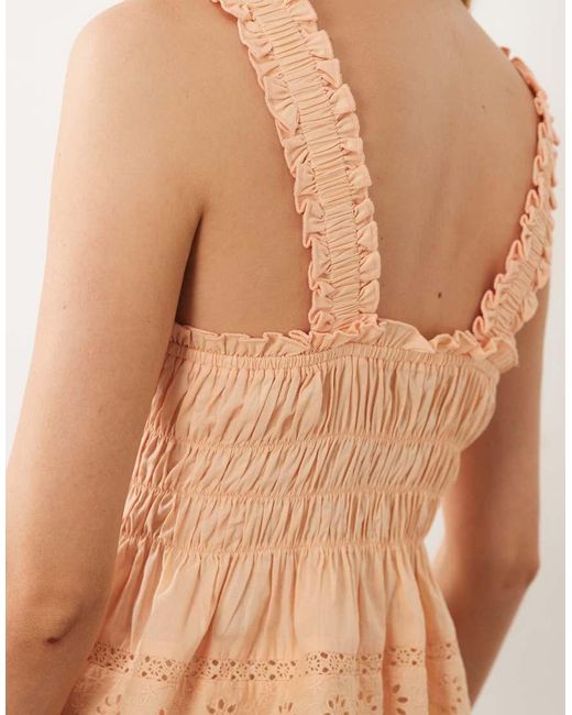 Miss Selfridge Natural Shirred Broderie Cami Top