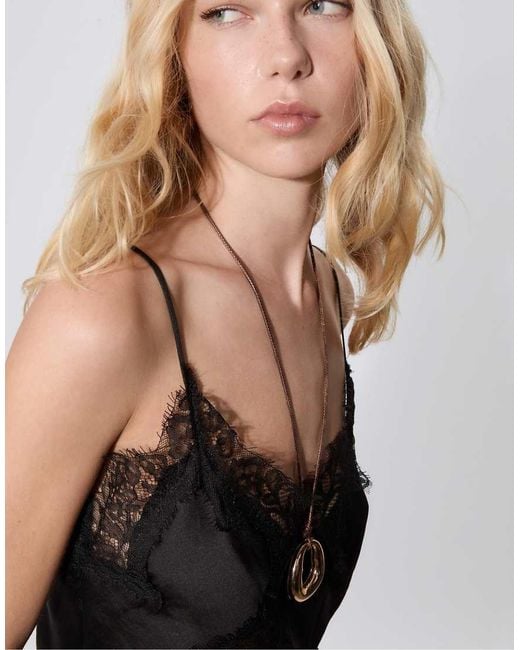 Stradivarius Black Asymmetric Lace Camisole Top