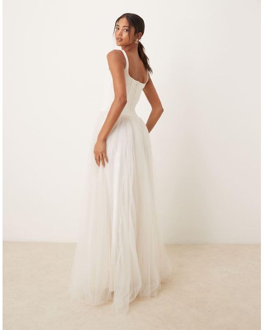 LACE & BEADS Natural Corset Drop Hem Maxi Dress