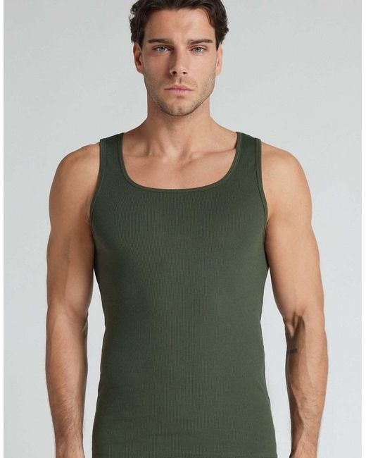 Intimissimi Green Ribbed 100% Superior Cotton Tank Top for men
