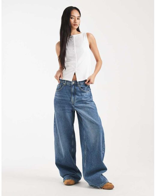 New Look Blue Boat Neck Button Through Tank Top