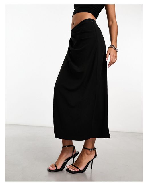 Abercrombie & Fitch Black Draped Front Midi Skirt