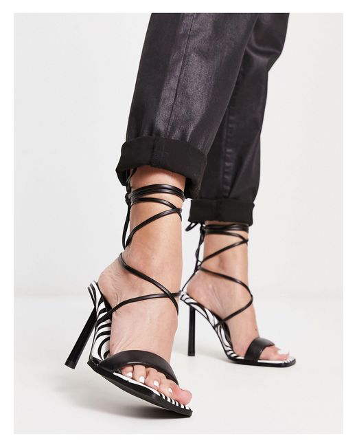 London Rebel Sandalen Met Strikbanden, Vierkante Neus En Hak in het Zwart |  Lyst NL