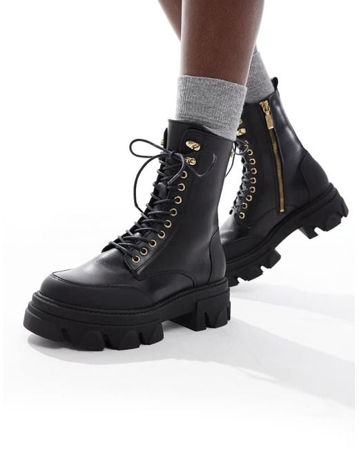 Barbour Black Ellen Rugged Sole Leather Lace Up Boots