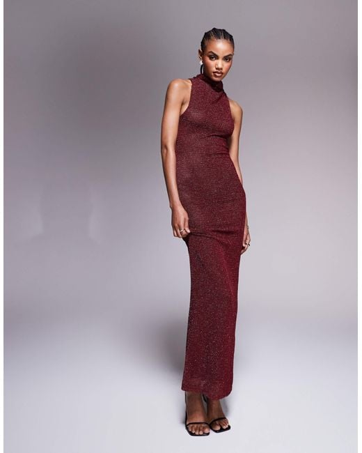 ASOS Purple Shimmer Knit High Neck Halter Maxi Dress