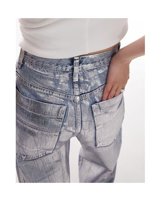 Topshop Unique Silver Foil baggy Jeans in Blue | Lyst Australia