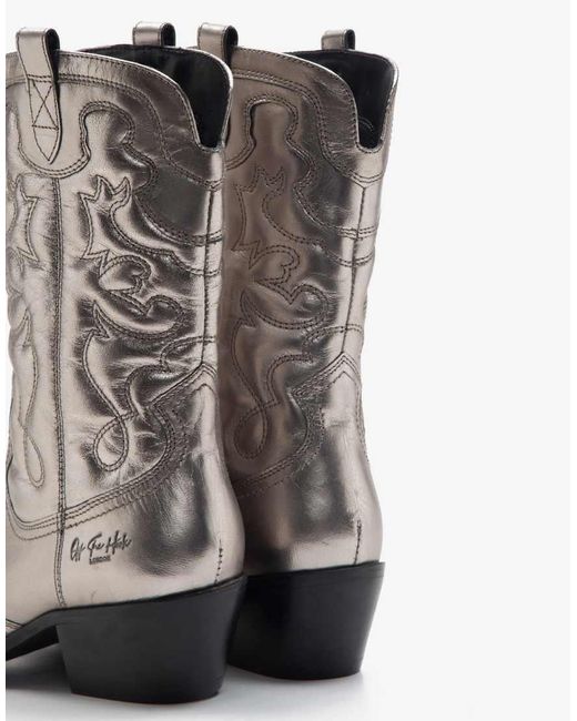 OFF THE HOOK Gray Soho Knee Leather Cowboy Boots Calf Boots