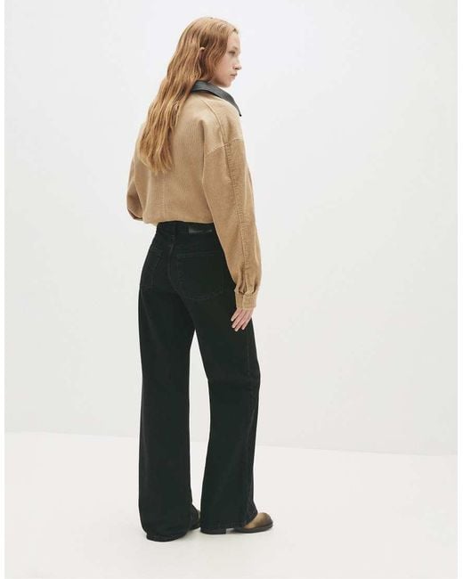 Pull&Bear Black Wide Leg Jeans With Crossover Waistband