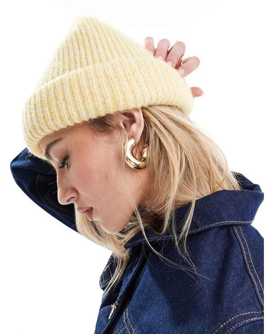 ASOS Blue Beanie With Wool Rib