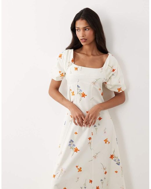 ASOS Natural Square Neck Cotton Sateen Midi Dress With Back Strap