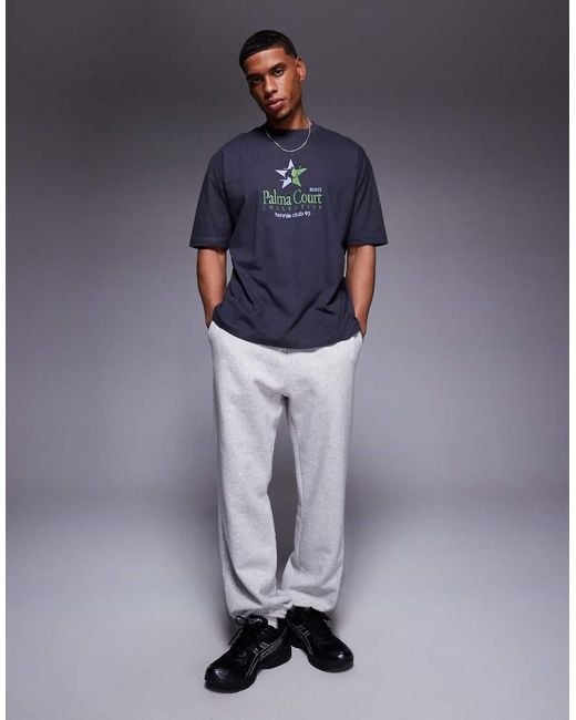 Camiseta Gris Carbón Extragrande Con Estampado Gráfico Deportivo De ASOS de hombre de color Blue