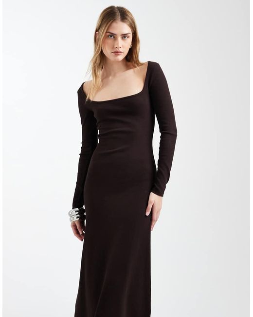ASOS Natural Ribbed Square Neck Maxi Dress