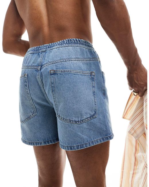 ASOS Blue Wide Shorter Length Denim Shorts With Elasticated Waist for men