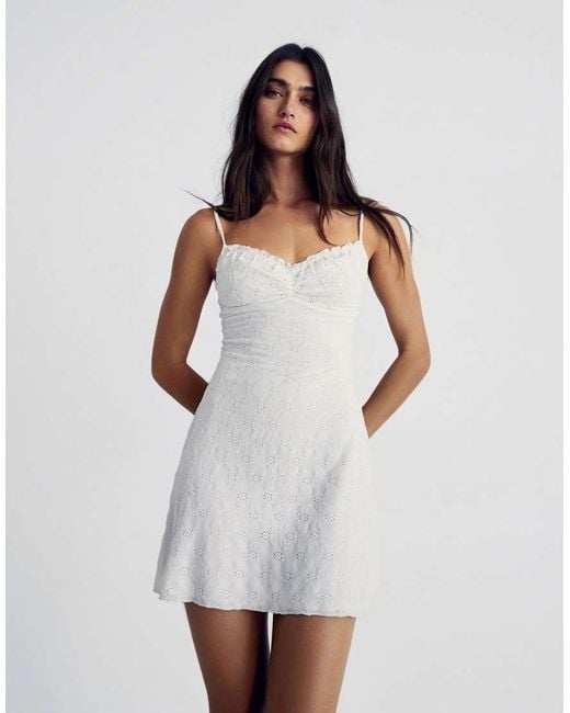 Bershka White Embroidered Mini Dress