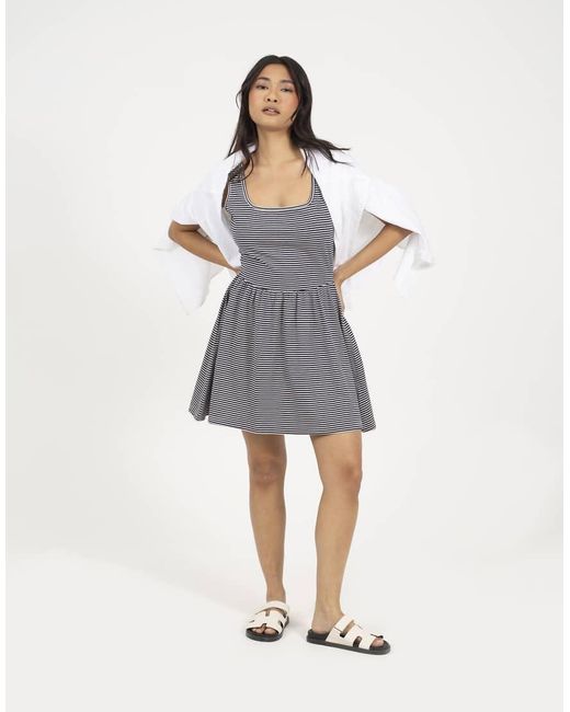 Brave Soul Gray Cotton Jersey Scoop Neck Stripe Skater Mini Dress