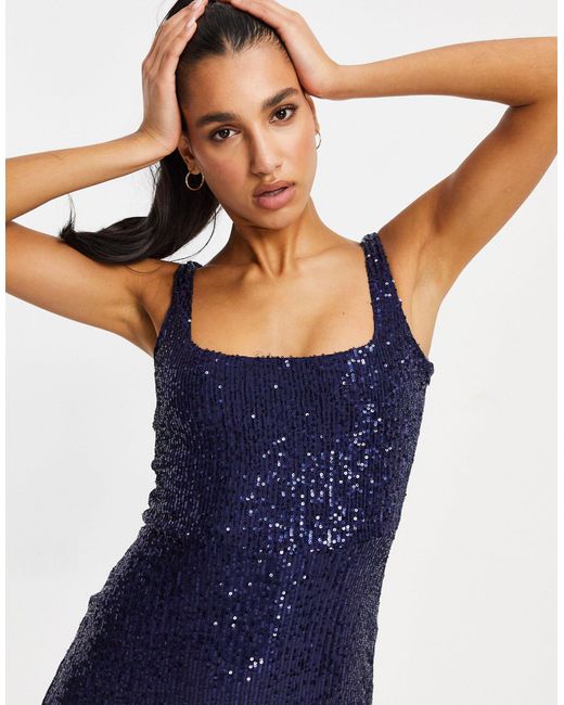 navy blue sequin cami dress