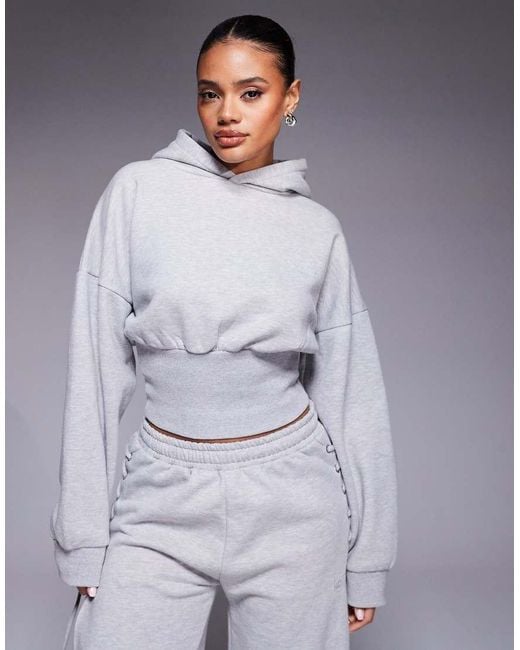 Kaiia Blue Cotton Rich Cinched Waist Lace Up Corset Detail Hoodie Co-Ord