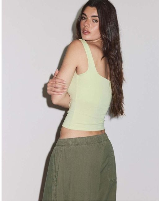 Stradivarius Green Tank Top With A Square-cut Neckline
