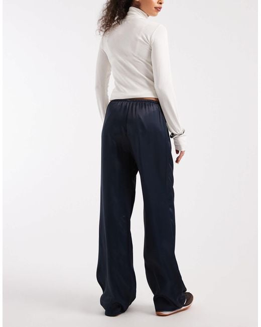 ASOS Blue Satin Wide Leg Pull On Trouser