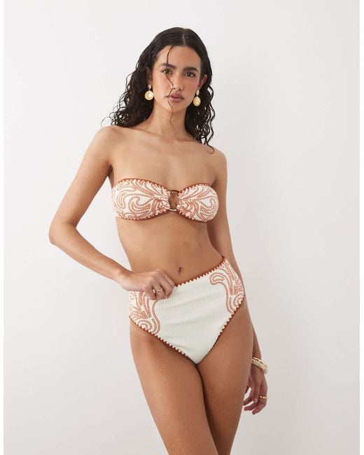 River Island White Patterned Textured Bikini Bottom