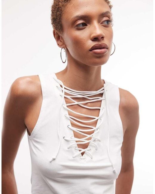 Weekday White Festival V Neck Strap Detail Top