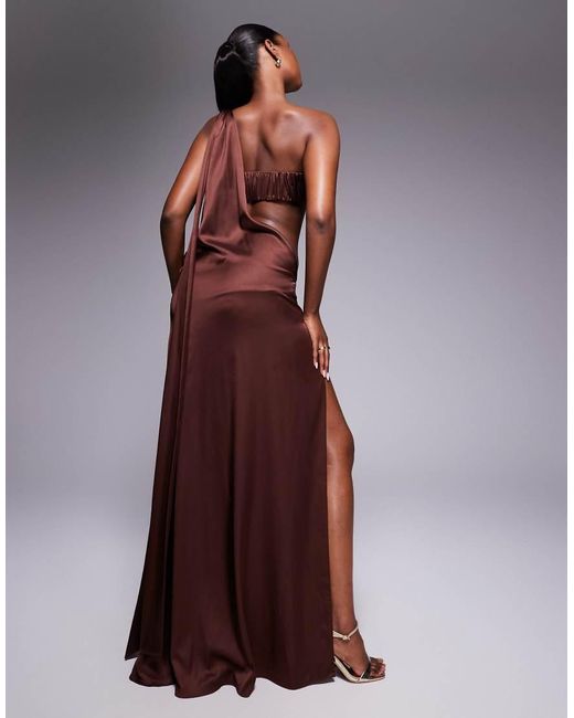 The Dolls House Brown Anthia Asymmetric Satin Maxi Dress