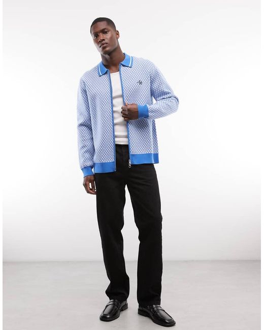 Alma de Ace Blue Nita Collar Knit Jacket for men