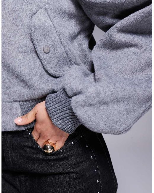 The Couture Club Gray Shoulder Pad Wool Blend Bomber Jacket