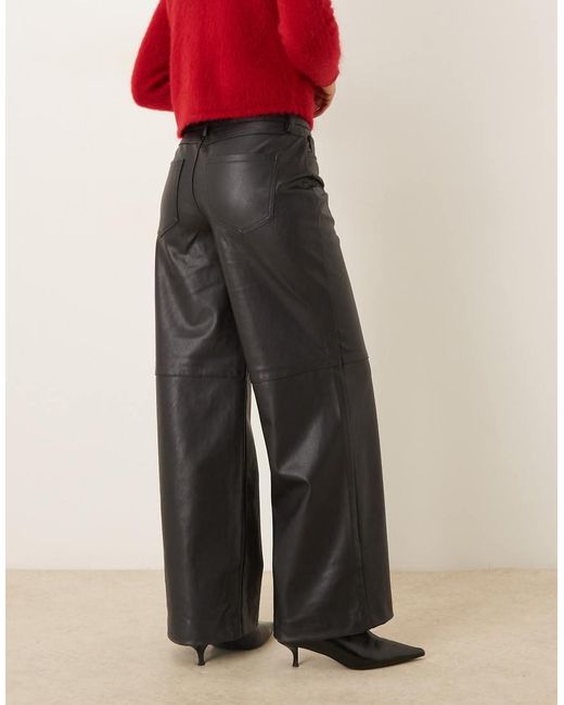 Vila Red Wide Leg Faux Leather Trousers With Seam Details