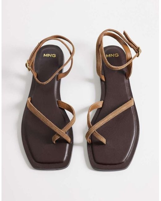 Mango Metallic 100% Suede Leather Strappy Flat Sandals