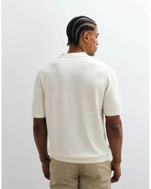 ARKET White Cotton Linen Blend Knit Short Sleeve Polo for men