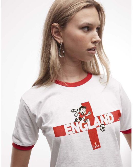 PRNT White England Cartoon Graphic Ringer T-Shirt